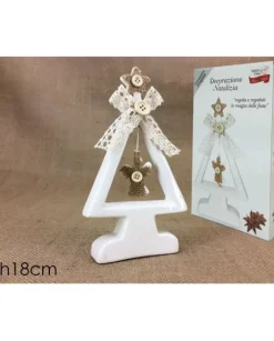 Addobbo Albero Di Natale Bianco Con Bottone E Juta 18Cm