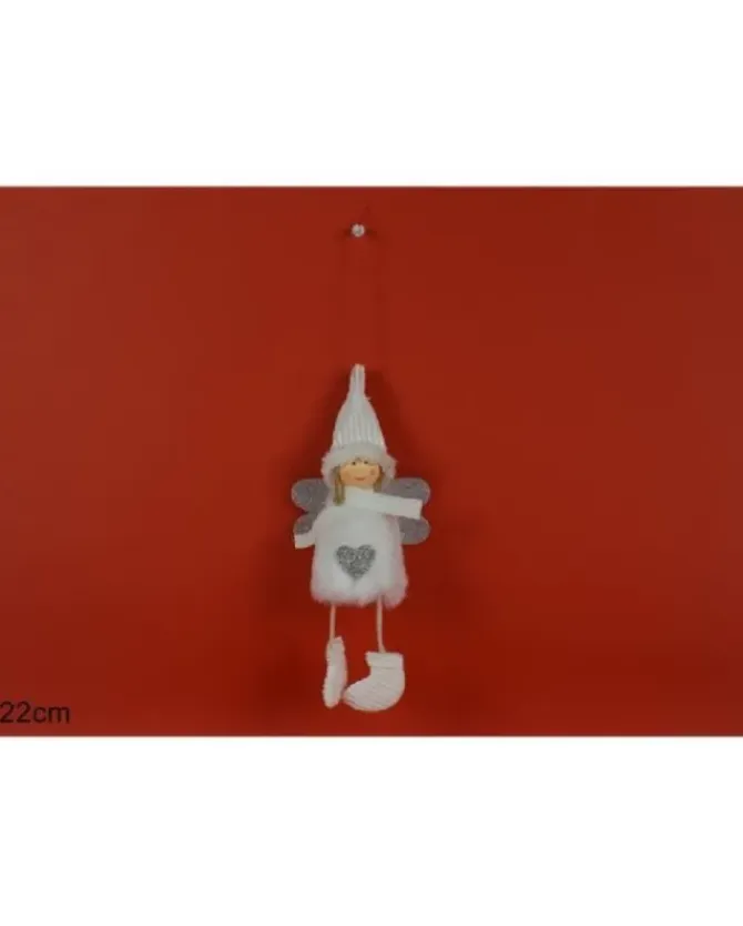 Addobbo Appendino Angelo Con Pelliccia E Sciarpa Per Albero Di Natale 22 Cm