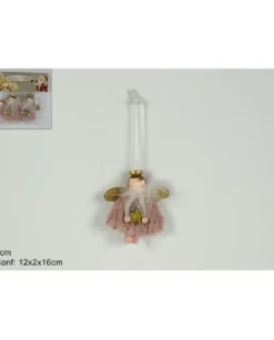 Addobbo Appendino Angelo Rosa 8 Cm Per Albero Di Natale