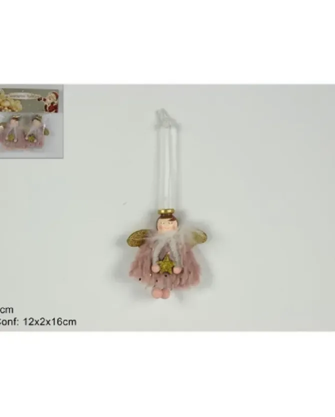 Addobbo Appendino Angelo Rosa 8 Cm Per Albero Di Natale