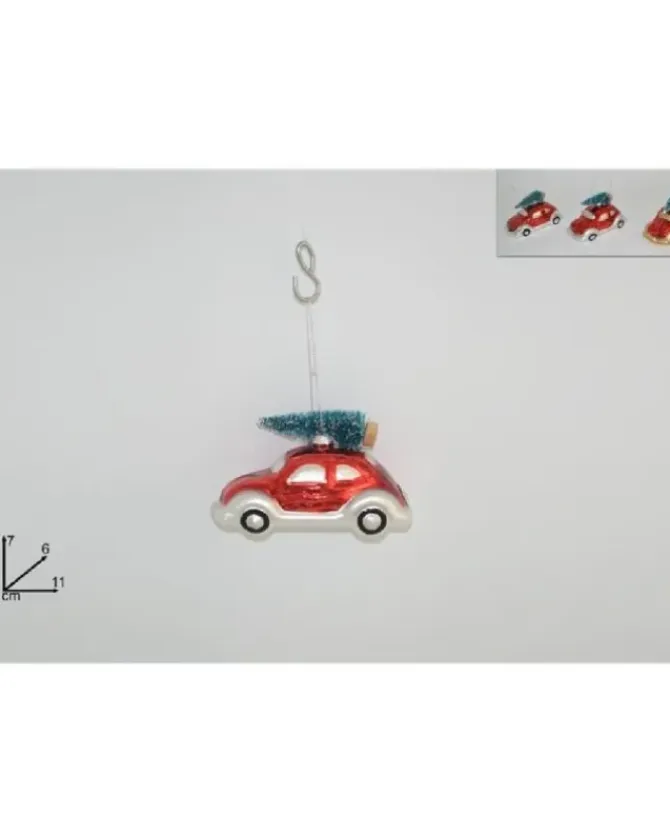 Addobbo Appendino Auto Di Vetro Rossa Con Alberello Per Albero Di Natale 7X6X11
