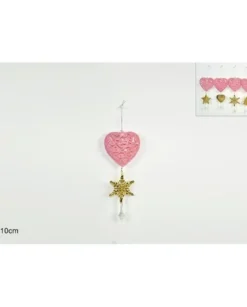 Addobbo Appendino Cuore Di Velluto Rosa Con Pendente 10 Cm