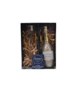 Addobbo Appendino Di Vetro Bottiglia Champagne E Calice Per Albero Di Natale