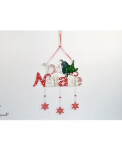 Addobbo Appendino Fuoriporta Scritta Buon Natale In Legno Con Pendenti 39X34 Cm