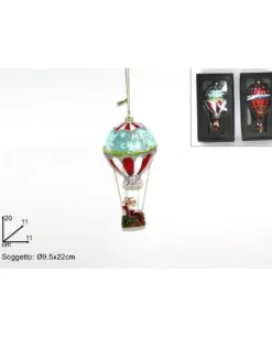 Addobbo Appendino Mongolfiera In Vetro Con Babbo Natale 20Cm