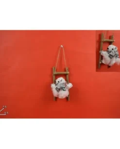 Addobbo Appendino Orso Bianco Su Scala 15X7,5X9X5 Cm