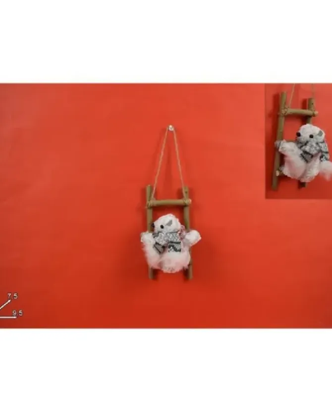 Addobbo Appendino Orso Bianco Su Scala 15X7,5X9X5 Cm