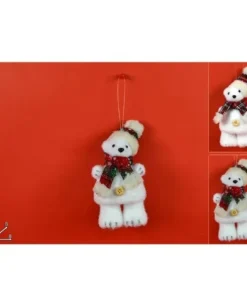 Addobbo Appendino Orso Polare Con Cappello E Sciarpa Per Albero Di Natale 15Cm