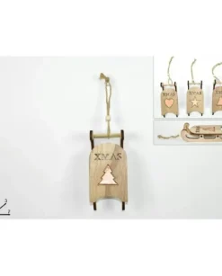 Addobbo Appendino Slitta Di Legno Xmas 15X3X7 Cm