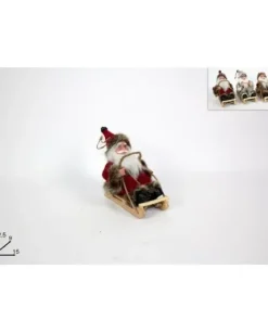 Addobbo Babbo Natale Su Slitta In Legno 12,5X9X15 Cm