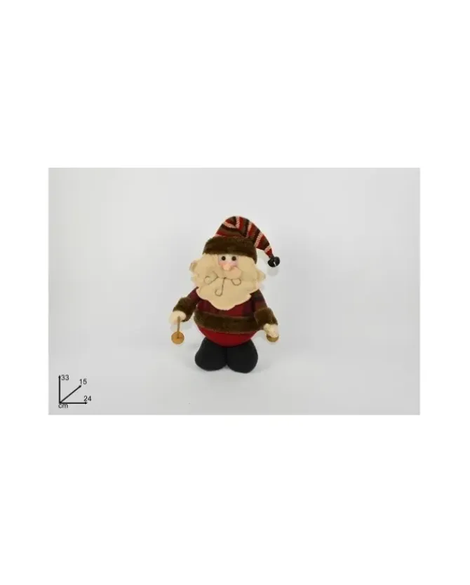 Addobbo Babbo Natale Tessuto Scozzese Con Sci 33Cm