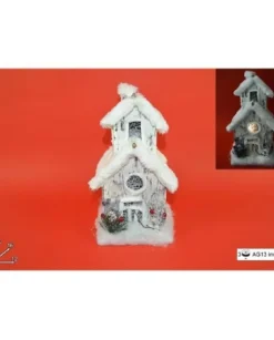 Addobbo Casa Doppio Tetto Con Luce E Pelliccia Effetto Neve 23 Cm