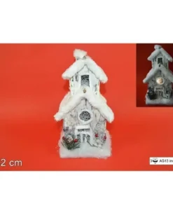 Addobbo Casa Doppio Tetto Con Luce E Pelliccia Effetto Neve 32 Cm
