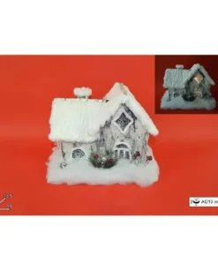 Addobbo Casetta Con Luce E Pelliccia Effetto Neve 19 Cm