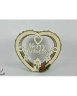Addobbo Cuore Di Legno Portacandela Natalizio Merry Christimas 32X9X35 Cm