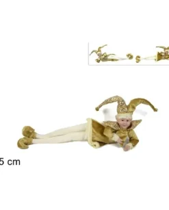 Addobbo Di Natale Giullare Con Abito In Velluto Oro 55 Cm