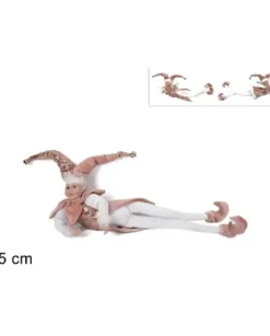 Addobbo Di Natale Giullare Sdraiato Con Abito In Velluto Rosa 55 Cm