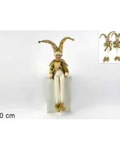 Addobbo Di Natale Giullare Seduto Con Abito In Velluto Oro