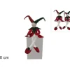 Addobbo Di Natale Giullare Seduto Abito In Velluto Rosso E Verde