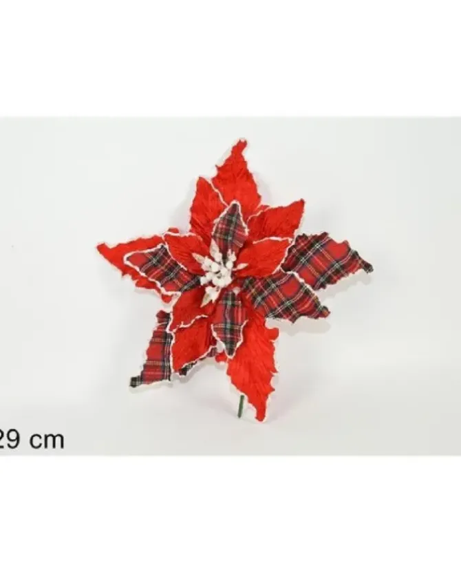 Addobbo Di Natale Spillone Fiore Scozzese E Bianco 29 Cm