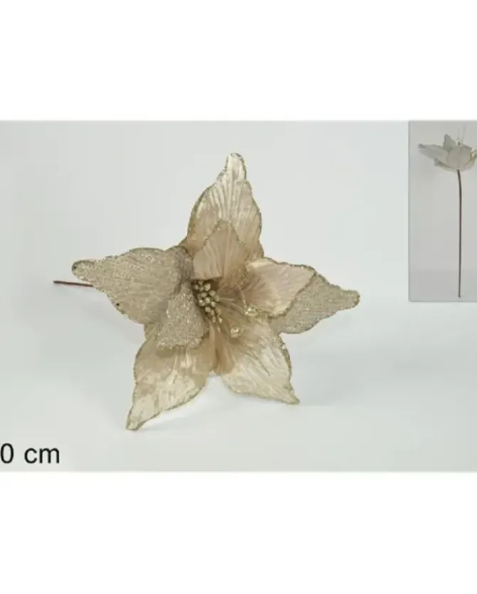Addobbo Di Natale Stelo Fiore Stella Con Petali Bicolore 60Cm