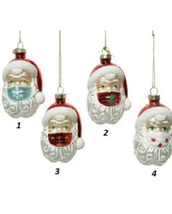 Addobbo Di Vetro Babbo Natale Con Mascherina H9 Cm 1Pz Per Albero Di Natale