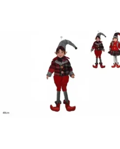 Addobbo Elfo Con Abiti Scozzesi In Lana 48 Cm