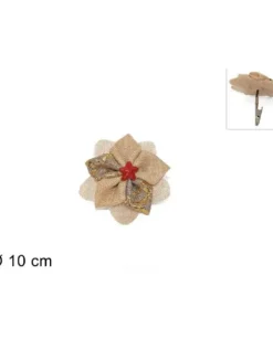 Addobbo Fiore Di Juta 10Cm Oro Per Decorazioni Di Natale
