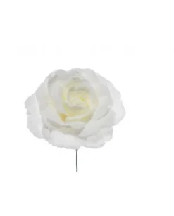 Addobbo Fiori Pick Rosa Innevata Bianco 17Cm