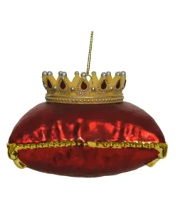 Addobbo Ornamento Appendino In Vetro Corona Su Cuscino Per Albero Di Natale