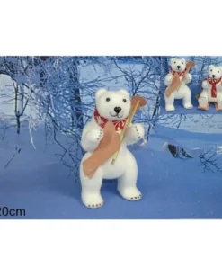 Addobbo Orso Polare Bianco Su Sci Con Sciarpa Juta 20Cm