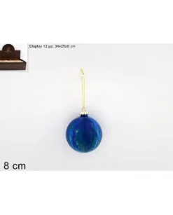 Addobbo Palla Di Vetro 8Cm Marmorizzata Blu Per Albero Di Natale