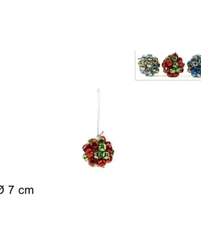 Addobbo Palla Sfera Con Campanellini O7Cm Per Labero Di Natale