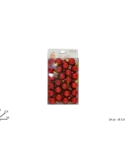Addobbo Palline 2,5 Rosso Lucido Per Albero Di Natale 24 Pz