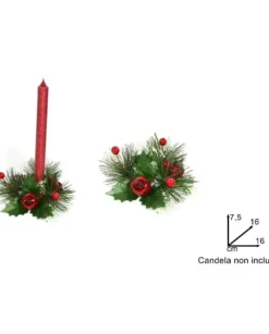 Addobbo Portacandela Girocandela Di Natale Con Frutto Bacche E Pigne