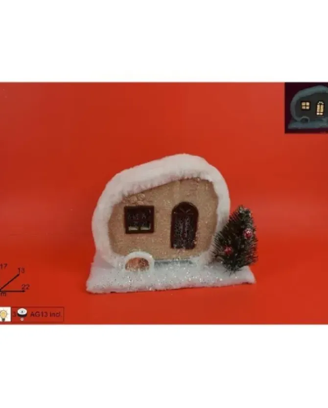 Addobbo Roulotte 22Cm Con Luce E Tessuto Innevata
