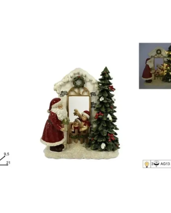 Addobbo Scenario Babbo Natale Con Bimbi E Luci 22Cm