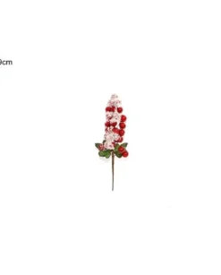 Addobbo Spillone Foglie Innevate E Bacche Rosse 19Cm