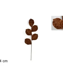 Addobbo Stelo Foglie Di Velluto Marroni 64Cm Per Albero Di Natale