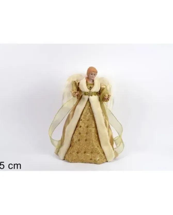Angelo Con Abito Oro Puntale Per Albero Di Natale 45Cm