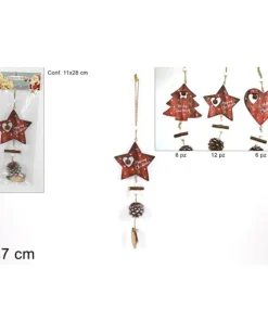 Appendino Addobbo Natalizio Di Legno Con Pigna Rossa 37 Cm