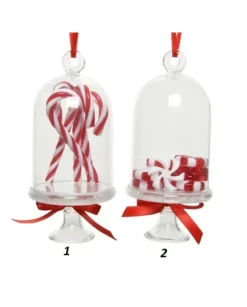Appendino Campana Di Vetro Con Candy Cane Per Labero Di Natale 12Cm 1Pz
