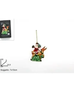 Appendino Di Vetro Babbo Natale Su Renna 16X5X10,5 Cm