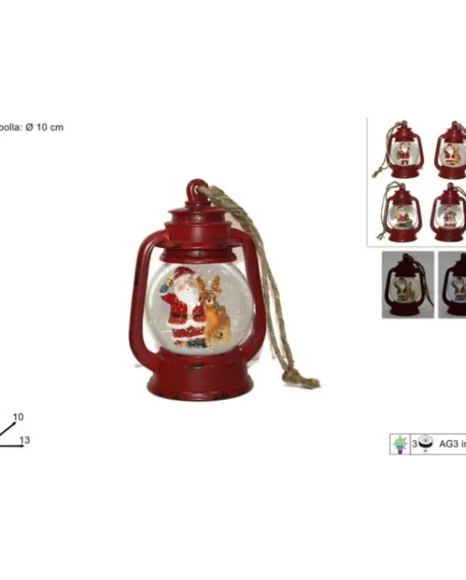 Appendino Lanterna 10Cm Con Luce E Babbo Natale 4 Varianti