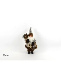 Babbo Natale Con Cappotto Pelliccia E Lanterna 30Cm