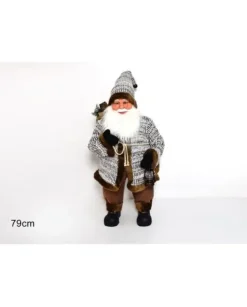 Babbo Natale Con Cappotto Pelliccia E Lanterna 79Cm