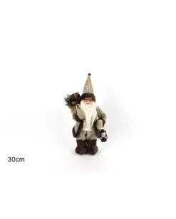 Babbo Natale Con Cappotto Pelliccia E Lanterna 30 Cm
