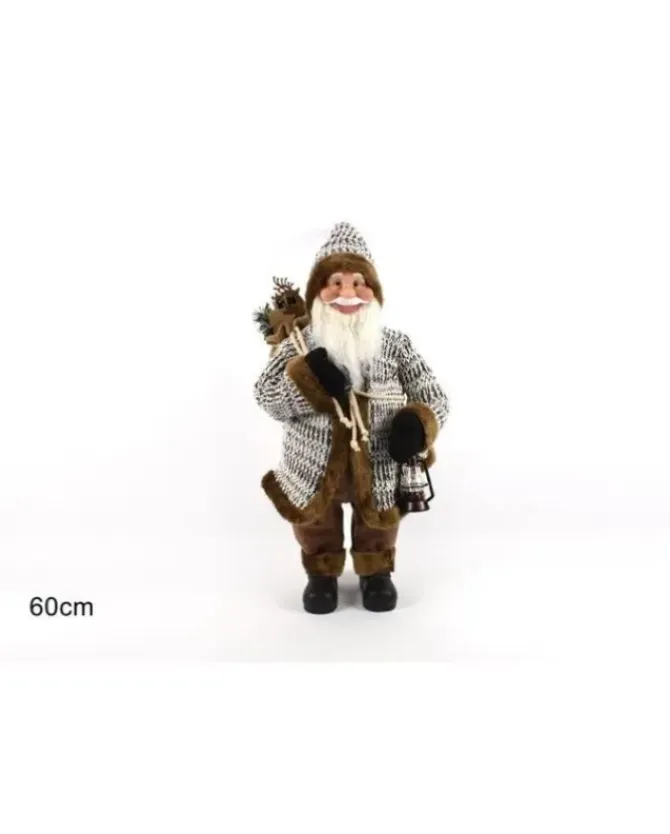 Babbo Natale Con Cappotto Pelliccia E Lanterna 60Cm