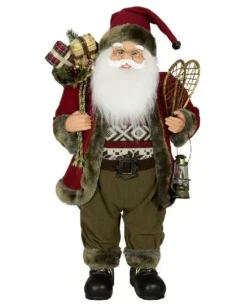 Babbo Natale Con Racchette E Lanterna 80Cm