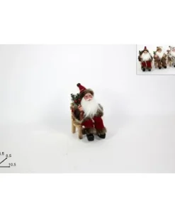 Babbo Natale Seduto Su Sedia Di Legno 14,5X8,5X10,5 Cm